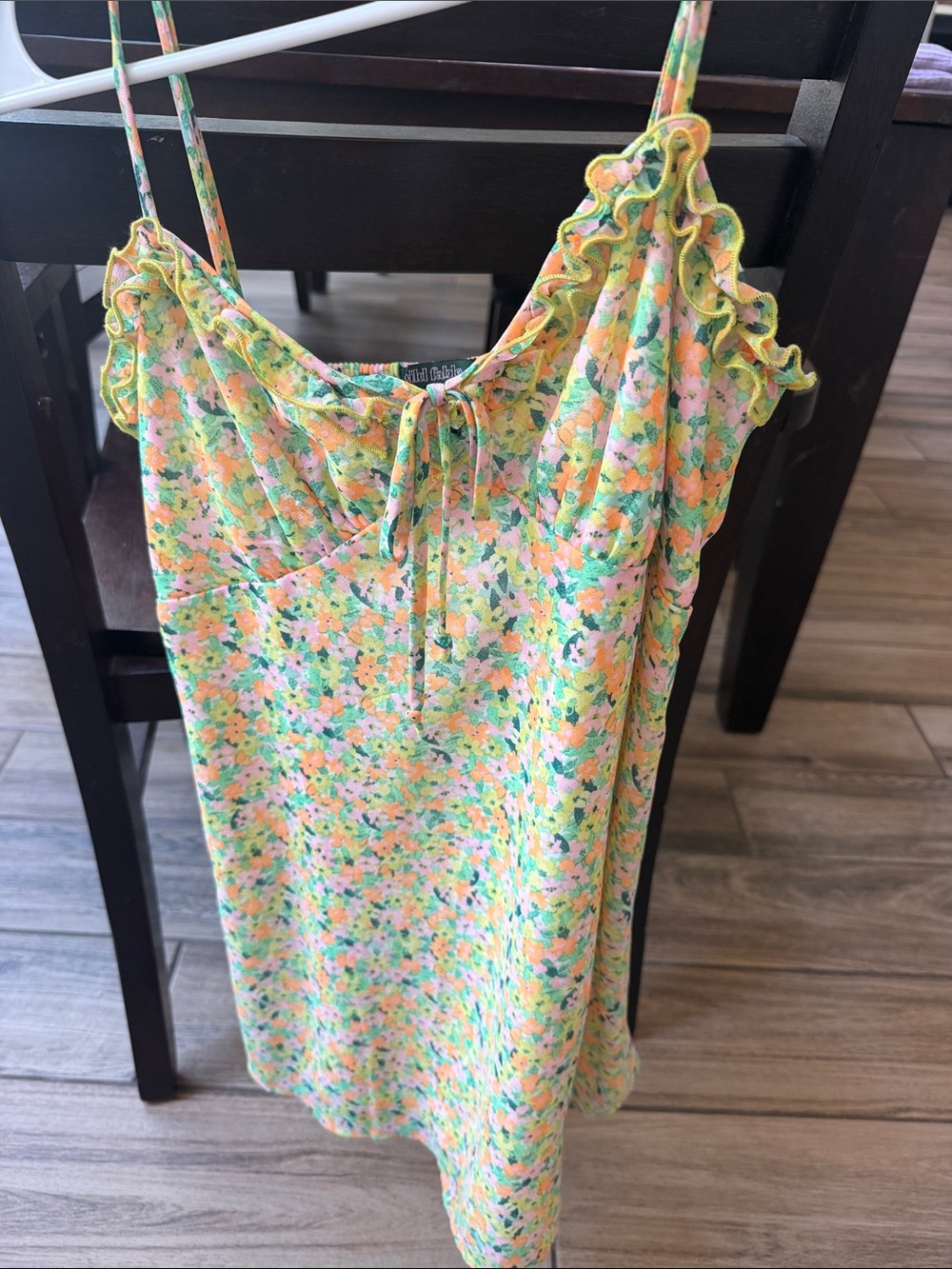 wild fable Yellow Floral Ruffle-Trim Spaghetti Strap Camisole
